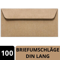 100 Kraftpapier Umschläge DIN Lang - Braun ÖKO Vintage- Haftklebung 11,4 x 22,9 cm - Briefumschläge ohne Fenster aus Recycling Papier - Vintage Kuvert aus 100% naturbelassenem Material
