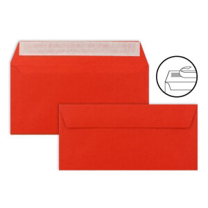 100 Brief-Umschläge DIN Lang - leuchtendes Rot - 110 g/m² - 11 x 22 cm - sehr formstabil - Haftklebung - Qualitätsmarke: FarbenFroh by GUSTAV NEUSER