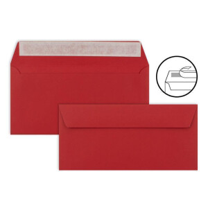 50 Brief-Umschläge DIN Lang - Rosen-Rot - 110 g/m² - 11 x 22 cm - sehr formstabil - Haftklebung - Qualitätsmarke: FarbenFroh by GUSTAV NEUSER