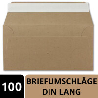 100x Kraftpapier Umschläge DIN Lang - Braun ÖKO - Haftklebung selbstklebend 11 x 22 cm - 120 g/m² Briefumschläge ohne Fenster aus Recycling Papier - von NEUSER PAPIER