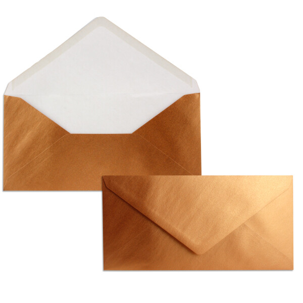 50 Brief-Umschläge Kupfer Metallic DIN Lang - 110 x 220 mm (11 x 22 cm) - Nassklebung ohne Fenster - Ideal für Einladungs-Karten - Serie FarbenFroh