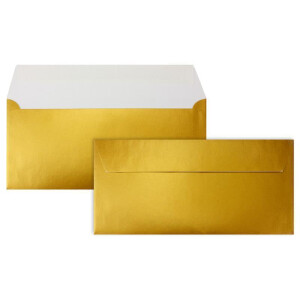 100 Gold-Metallic Brief-Umschläge DIN Lang - 11 x 22 cm - Haftklebung - glänzende Kuverts für große Einladungen und Karten, Hochzeit & Weihnachten