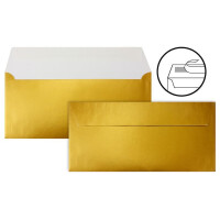 100 Gold-Metallic Brief-Umschläge DIN Lang - 11 x 22 cm - Haftklebung - glänzende Kuverts für große Einladungen und Karten, Hochzeit & Weihnachten