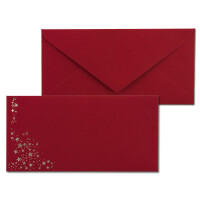 50x Briefumschläge mit Metallic Sternen - DIN Lang - Silber geprägter Sternenregen - Farbe: dunkelrot, Nassklebung, 120 g/m² - 110 x 220 mm - ideal für Weihnachten