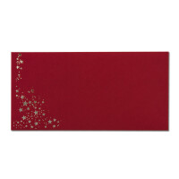 50x Briefumschläge mit Metallic Sternen - DIN Lang - Silber geprägter Sternenregen - Farbe: dunkelrot, Nassklebung, 120 g/m² - 110 x 220 mm - ideal für Weihnachten