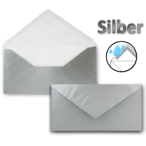 25 Brief-Umschläge Silber Metallic DIN Lang - 110 x 220 mm (11 x 22 cm) - Nassklebung ohne Fenster - Ideal für Einladungs-Karten - Serie FarbenFroh