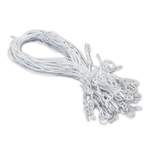 50 Stück Schmuck-Gummiband WEISS für Einladungskarten mit Einlegeblatt - für Klappkarten A6 B6 DIN Lang Quadratisch A5 mit schöner Schlaufe