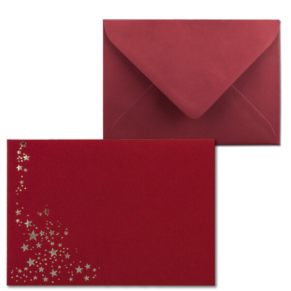 100x Weihnachts-Briefumschläge - DIN B6 - mit Silber-Metallic geprägtem Sternenregen -Farbe: dunkelrot, Nassklebung, 110 g/m² - 120 x 176 mm - Marke: GUSTAV NEUSER
