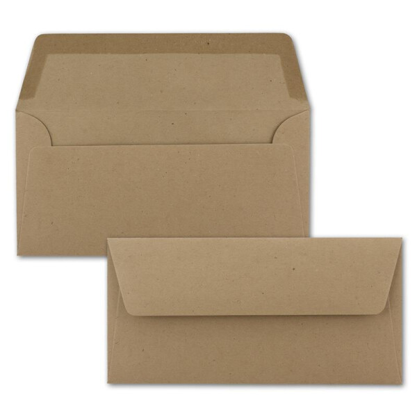25x Kraftpapier Umschläge DIN Lang - Braun ÖKO - Nassklebung 11 x 22 cm - 120 g/m² breite Verschluss-Lasche - Recycling Papier - von NEUSER PAPIER