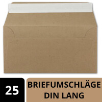 25x Kraftpapier Umschläge DIN Lang - Braun ÖKO - Haftklebung selbstklebend 11 x 22 cm - 120 g/m² Briefumschläge ohne Fenster aus Recycling Papier - von NEUSER PAPIER