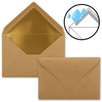 100x - Brief-Umschläge B6 mit Gold Innenfutter - 12,5 x 17,6 cm  - Kraft-Papier braun Recycling Nassklebung - Vintage - UmWelt by GUSTAV NEUSER