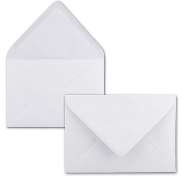 50x Brief-Umschläge Format B6 - Hochweiß- 12 x 17,5 cm - Nassklebung mit spitzer Klappe - 110 g/m² - Einladungs-Kuverts