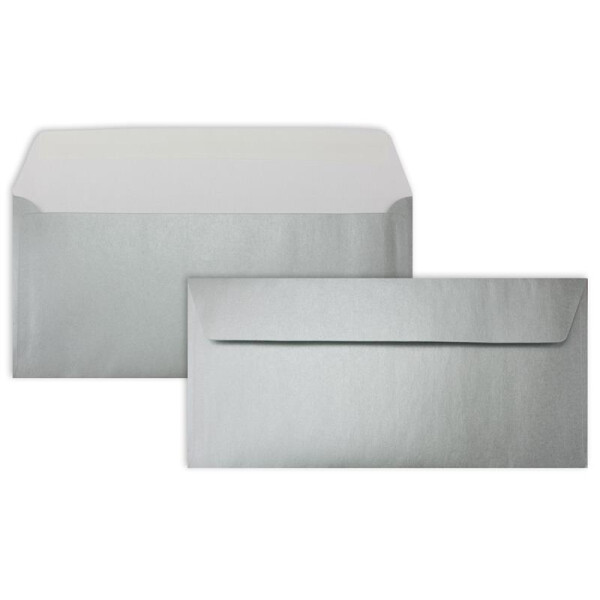 50 Silber-Metallic Brief-Umschläge DIN Lang - 11 x 22 cm - Haftklebung - glänzende Kuverts für große Einladungen und Karten, Hochzeit & Weihnachten