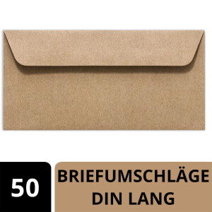 50 Kraftpapier Umschläge DIN Lang - Braun ÖKO Vintage- Haftklebung 11,4 x 22,9 cm - Briefumschläge ohne Fenster aus Recycling Papier - Vintage Kuvert aus 100% naturbelassenem Material