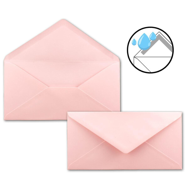 50 Brief-Umschläge Rosa DIN Lang - 110 x 220 mm (11 x 22 cm) - Nassklebung ohne Fenster - Ideal für Einladungs-Karten - Serie FarbenFroh