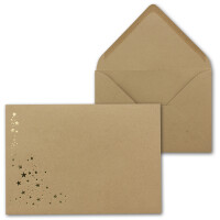 25x Weihnachts-Briefumschläge -DIN B6 - mit Gold-Metallic geprägtem Sternenregen -Farbe: Sandbraun Kraftpapier, Nassklebung, 120 g/m² - 175 x 125 mm - Marke: GUSTAV NEUSER