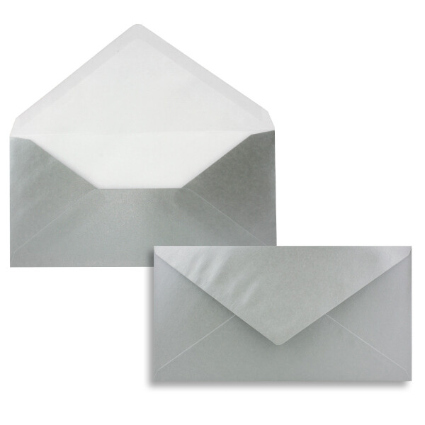 50 Brief-Umschläge Silber Metallic DIN Lang - 110 x 220 mm (11 x 22 cm) - Nassklebung ohne Fenster - Ideal für Einladungs-Karten - Serie FarbenFroh