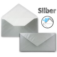 50 Brief-Umschläge Silber Metallic DIN Lang - 110 x 220 mm (11 x 22 cm) - Nassklebung ohne Fenster - Ideal für Einladungs-Karten - Serie FarbenFroh