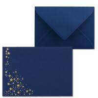 25x Weihnachts-Briefumschläge - DIN B6 - mit Gold-Metallic geprägtem Sternenregen -Farbe: dunkelblau, Nassklebung, 110 g/m² - 120 x 176 mm - Marke: GUSTAV NEUSER