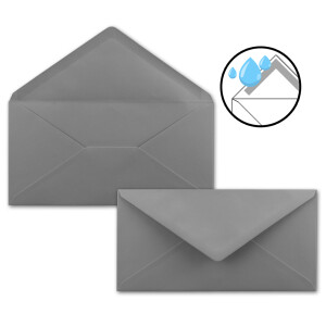 50 Brief-Umschläge Dunkel-Grau / Graphit DIN Lang - 110 x 220 mm (11 x 22 cm) - Nassklebung ohne Fenster - Ideal für Einladungs-Karten - Serie FarbenFroh