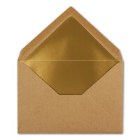 25x - Brief-Umschläge B6 mit Gold Innenfutter - 12,5 x 17,6 cm  - Kraft-Papier braun Recycling Nassklebung - Vintage - UmWelt by GUSTAV NEUSER