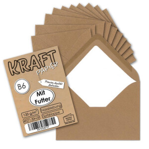 25x gefütterte Vintage-Umschläge DIN B6 125 x 178 mm Kraftpapier 120 g/m² braun Recycling Nassklebung Spitzklappe - UmWelt by GUSTAV NEUSER