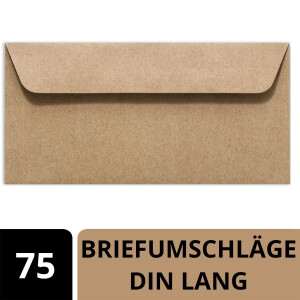 75 Kraftpapier Umschläge DIN Lang - Braun ÖKO Vintage- Haftklebung 11,4 x 22,9 cm - Briefumschläge ohne Fenster aus Recycling Papier - Vintage Kuvert aus 100% naturbelassenem Material