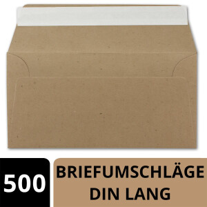 500x Kraftpapier Umschläge DIN Lang - Braun ÖKO - Haftklebung selbstklebend 11 x 22 cm - 120 g/m² Briefumschläge ohne Fenster aus Recycling Papier - von NEUSER PAPIER