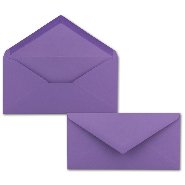 50 Brief-Umschläge Violett DIN Lang - 110 x 220 mm (11 x 22 cm) - Nassklebung ohne Fenster - Ideal für Einladungs-Karten - Serie FarbenFroh