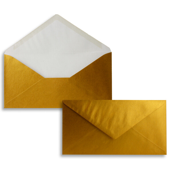 200 Brief-Umschläge Gold Metallic DIN Lang - 110 x 220 mm (11 x 22 cm) - Nassklebung ohne Fenster - Ideal für Einladungs-Karten - Serie FarbenFroh