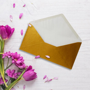 200 Brief-Umschläge Gold Metallic DIN Lang - 110 x 220 mm (11 x 22 cm) - Nassklebung ohne Fenster - Ideal für Einladungs-Karten - Serie FarbenFroh