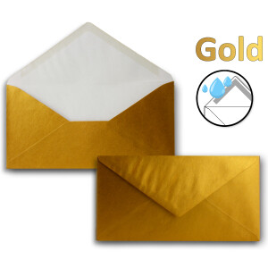 200 Brief-Umschläge Gold Metallic DIN Lang - 110 x 220 mm (11 x 22 cm) - Nassklebung ohne Fenster - Ideal für Einladungs-Karten - Serie FarbenFroh