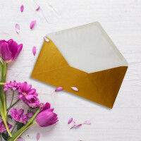 200 Brief-Umschläge Gold Metallic DIN Lang - 110 x 220 mm (11 x 22 cm) - Nassklebung ohne Fenster - Ideal für Einladungs-Karten - Serie FarbenFroh