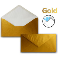 200 Brief-Umschläge Gold Metallic DIN Lang - 110 x 220 mm (11 x 22 cm) - Nassklebung ohne Fenster - Ideal für Einladungs-Karten - Serie FarbenFroh