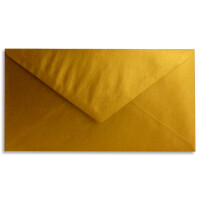 200 Brief-Umschläge Gold Metallic DIN Lang - 110 x 220 mm (11 x 22 cm) - Nassklebung ohne Fenster - Ideal für Einladungs-Karten - Serie FarbenFroh