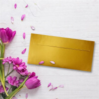 500 Gold-Metallic Brief-Umschläge DIN Lang - 11 x 22 cm - Haftklebung - glänzende Kuverts für große Einladungen und Karten, Hochzeit & Weihnachten