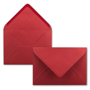 25x Brief-Umschläge Format B6 - Rosen-Rot- 12 x 17,5 cm - Nassklebung mit spitzer Klappe - 110 g/m² - Einladungs-Kuverts