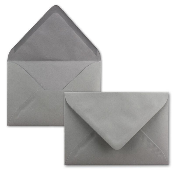 150x Brief-Umschläge Format B6 - Graphit - Dunkel-Grau- 12 x 17,5 cm - Nassklebung mit spitzer Klappe - 110 g/m² - Einladungs-Kuverts