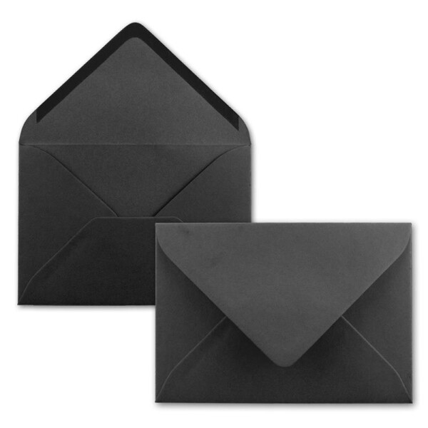 500x Brief-Umschläge Format B6 - Schwarz- 120 x 175 mm - Nassklebung mit spitzer Klappe - 110 g/m² - Einladungs-Kuverts - FarbenFroh®