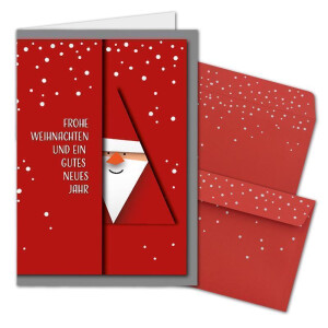 30x Weihnachtskarten-Set DIN A6 mit rotem Weihnachtsmann Motiv - Faltkarten mit passenden Umschlägen - Modern Abstrakt - Weihnachtsgrüße für Firmen und Privat