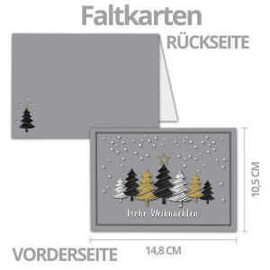 50x Weihnachtskarten-Set DIN A6 in Grau mit Weihnachtsbäumen in Scratch-Optik - Faltkarten mit passenden Umschlägen - Weihnachtsgrüße für Firmen und Privat