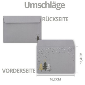 50x Weihnachtskarten-Set DIN A6 in Grau mit Weihnachtsbäumen in Scratch-Optik - Faltkarten mit passenden Umschlägen - Weihnachtsgrüße für Firmen und Privat
