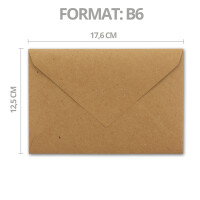 10x - Brief-Umschläge B6 mit Gold Innenfutter - 12,5 x 17,6 cm  - Kraft-Papier braun Recycling Nassklebung - Vintage - UmWelt by GUSTAV NEUSER