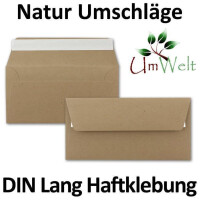 400x Kraftpapier Umschläge DIN Lang - Braun ÖKO - Haftklebung selbstklebend 11 x 22 cm - 120 g/m² Briefumschläge ohne Fenster aus Recycling Papier - von NEUSER PAPIER