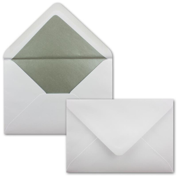 25x Briefumschläge B6 mit Silber Innenfutter - 12,5 x 17,6 cm - Weiß - gefüttert mit metallic Papier - Nassklebung - FarbenFroh by GUSTAV NEUSER
