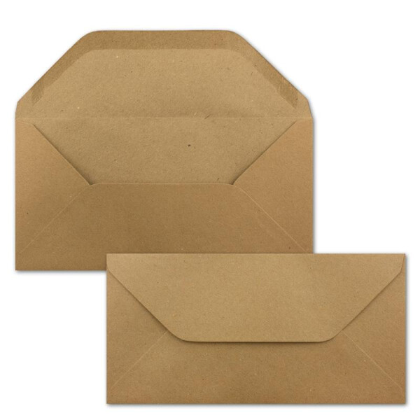 300x Kraftpapier Umschläge DIN Lang - Braun ÖKO - Nassklebung 11 x 22 cm - Trapez-Verschluss - Vintage Kuverts - von NEUSER PAPIER