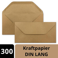 300x Kraftpapier Umschläge DIN Lang - Braun ÖKO - Nassklebung 11 x 22 cm - Trapez-Verschluss - Vintage Kuverts - von NEUSER PAPIER