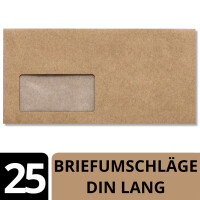 25 x Kraftpapier Umschläge DIN Lang - mit BIO Fenster kompostierbar - Haftklebung 11,4 x 22,9 cm - Briefumschläge aus Recycling Papier - von NEUSER PAPIER