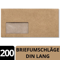 200 x Kraftpapier Umschläge DIN Lang - mit BIO Fenster kompostierbar - Haftklebung 11,4 x 22,9 cm - Briefumschläge aus Recycling Papier - von NEUSER PAPIER