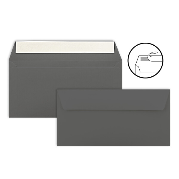 25 Brief-Umschläge DIN Lang - Anthrazit - 110 g/m² - 11 x 22 cm - sehr formstabil - Haftklebung - Qualitätsmarke: FarbenFroh by GUSTAV NEUSER